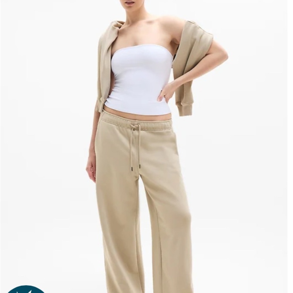 Athleta Terry Mid-Rise Wide leg Pants (small) in Ecru